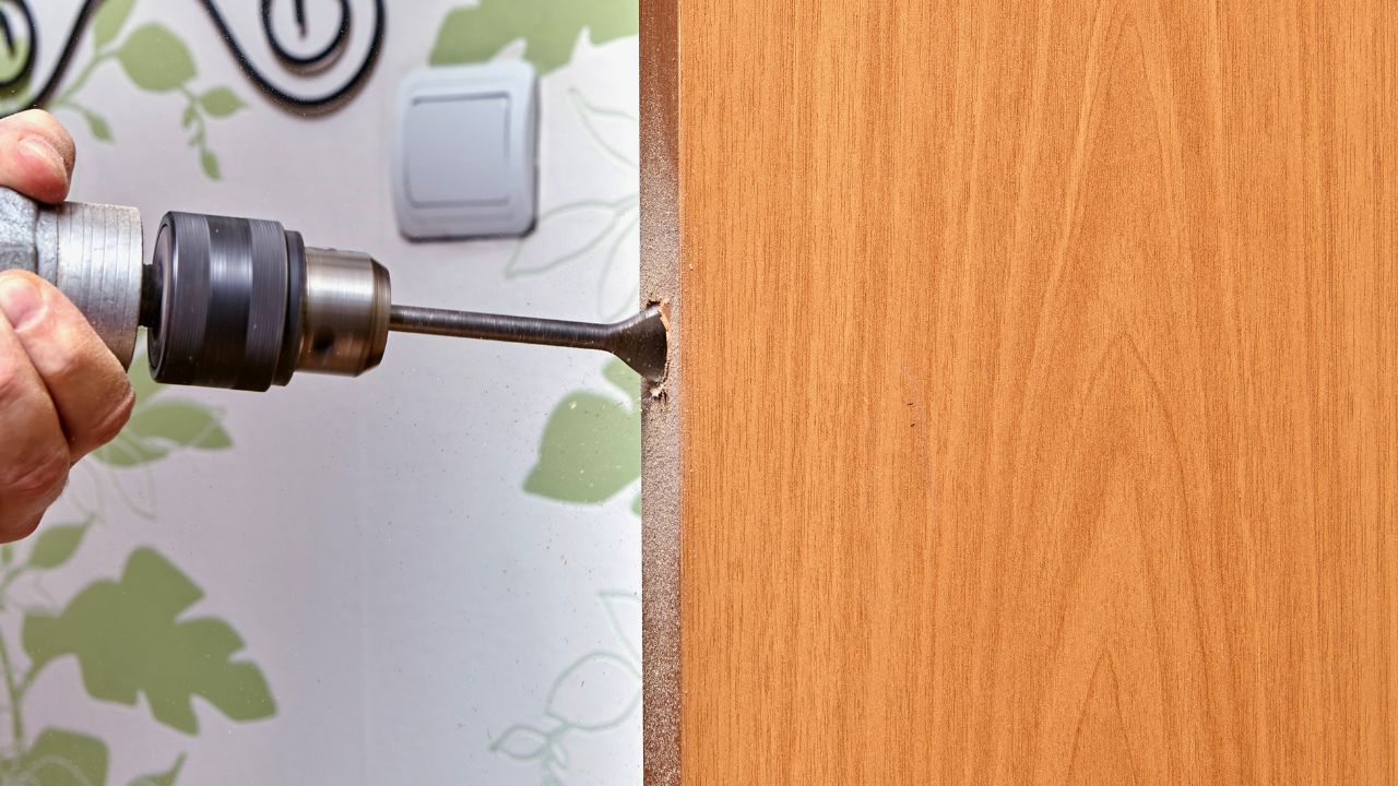 how to drill door latch hole